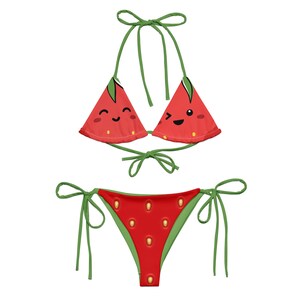 Strawberry Face Bikini Set – Red and Green Kawaii Y2K Swimwear