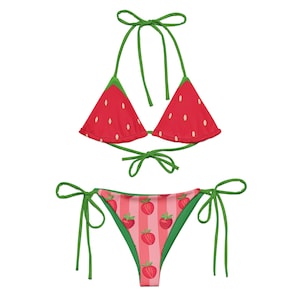 Strawberry Print Bikini Set – Red and Pink Cute Fruit Swimwear