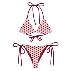 Blush Pink Polka Dot Bikini – Burgundy Strap Swim Set
