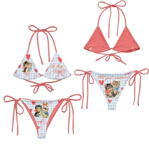 Kitten Bikini Set, Hot Girl Summer Gingham Swimwear