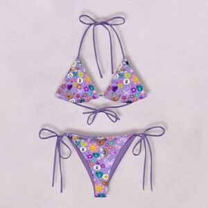 Y2K Pop Culture Bikini | Floral & Smileys in Purple