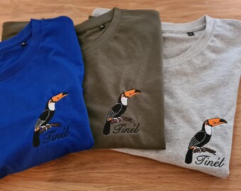 Tinél Toucan Shirt Men / Embroidery motif / T-Shirt blue, khaki, gray size. S-XL