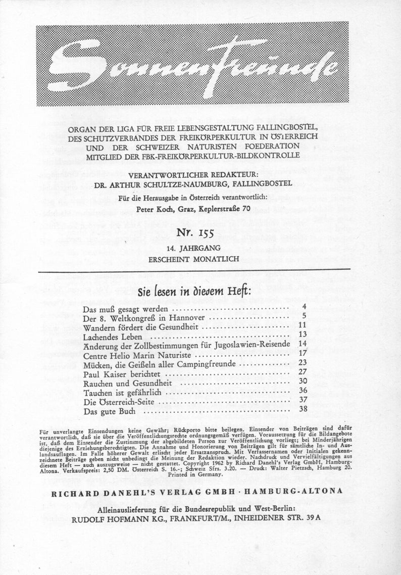 Натуристский журнал Sonnenfreunde N155 Ричард Данельс Verlag 3 - изображени...