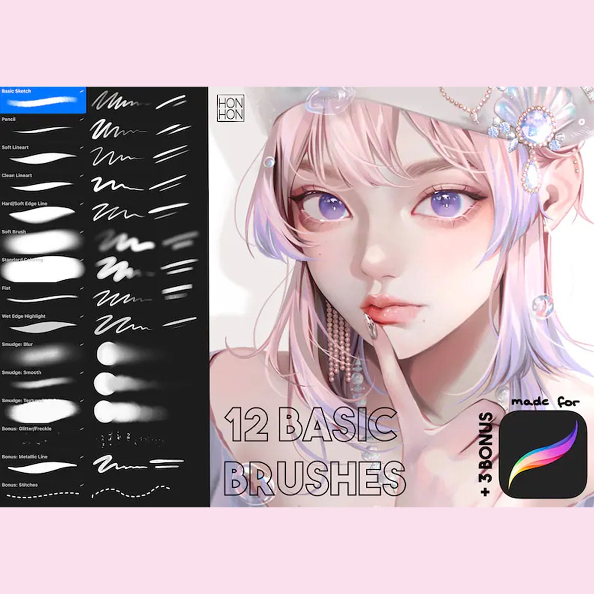 Procreate Brush Pack – HonHon’s Essential Basic Dozen + 3 Bonus Brushes - Image 1