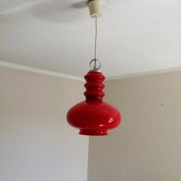 Vintage Red Glass Pendant Lamp / Space Age Pendant Lamp / Vintage Hanging Lamp/Mid Century Ceiling Lamp/MCM Modern Lighting/Made in Germany