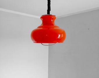Vintage Red Glass Pendant Lamp / Mid Century  Red Pendant Lamp / Vintage Ceiling Lamp/Retro Hanging Light/Space Age Light/Made in Yugoslavia