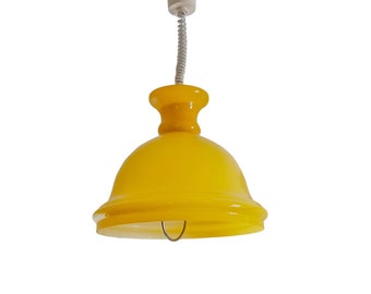 Space Age Yellow Glass Pendant Light /Opaline Glass Ceiling Light/MCM Modern Light/Vintage Yellow Pendant Lamp/Adjustable Light/70s Lighting
