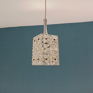 Vintage Clear Plastic Cube Hanging Lamp: 1970s Retro Pendant Light