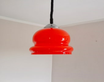 Vintage Red Glass Pendant Lamp/Space Age Orange Ceiling Lamp/Vintage Hanging Lamp/MCM Modern Lighting/70s/Adjustable Space Age Lighting