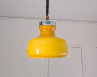 Vintage Yellow Glass Pendant Lamp/Space Age Hanging Lamp/Vintage Yellow Ceiling Light/Mid Century Light/MCM Modern Lighting/Made in Italy