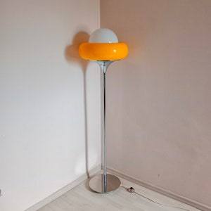 Meblo Guzzini  Model Jadran Yellow Floor Lamp/ Mid Century Floor Lamp/Space Age Metal Plastic Floor Lamp/Italian Design Floor Lamp