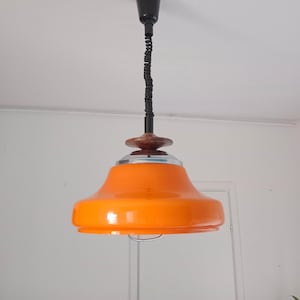 Vintage Orange Glass Pendant Lamp / Space Age Orange Ceiling Lamp/Vintage Hanging Lamp/Mid Century Light/MCM Modern Lighting/1970s Light