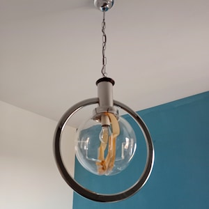 Mid Century Glass Globe Pendant Lamp,Design Gianni Bruno for Mazzega/Murano Glass Pendant Lamp/Vintage Ceiling Light/Murano Glass Globe/70s