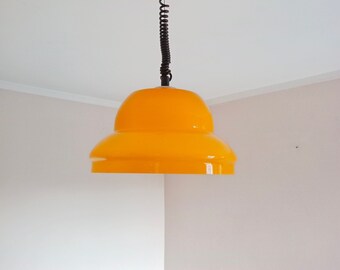 Space Age Yellow Glass Pendant Lamp/Vintage Yellow Hanging Lamp/Mid Century Modern Lighting/Vintage Ceiling Lamp/Made in Yugoslavia/70s