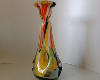 Vintage Multicolor Glass Vase /Makora Krosno Multicolored Hand Blown Design Vase/Mid Century Glass Vase /MCM Glass Deco /Made in Poland