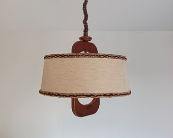 Vintage Temde Pendant Lamp in Teak with Fabric Shade, 1960/Skandinavian Style Light/Wood Pendant Light/Mid Century Modern Light