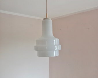 Vintage White Glass Hanging Lamp: Mid Century Modern Pendant Light