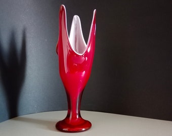 Vintage Red Blown Glass Vase/Designer Vase/Space Age Red Glass Vase / Mid Century Decor / MCM Glass Vase / Made in Yugoslavia / 1970s