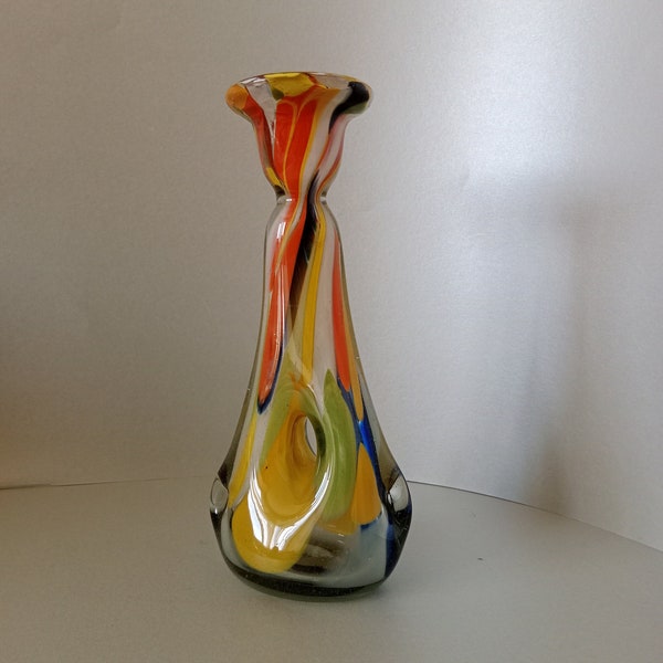 Vintage Multicolor Glass Vase /Makora Krosno Multicolored Hand Blown Design Vase/Mid Century Glass Vase /MCM Glass Deco /Made in Poland