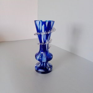 Vintage Cobalt Blue White Glass Vase/Mid Century Glass Vase Designed by Jerzy Słuczan-Orkusz/Glass Vase HS Tarnowiec/Made in Poland