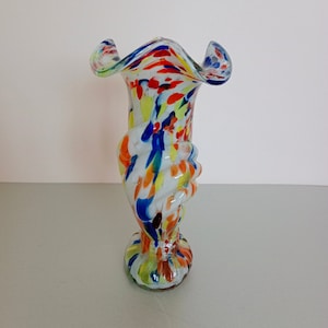 Mid-century Multicolor Murano Blown Glass Vase / Vintage Murano Style Glass Vase / MCM Glass Vase / Decorative Glass Vase / 1970s