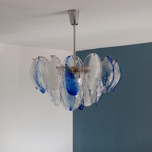 Murano Glass  Chandelier,by La Murrina,70s,Italy/Blue Murano Glass Shells Chandelier/Mid Century Modern Light/Crystal Glass Chandelier