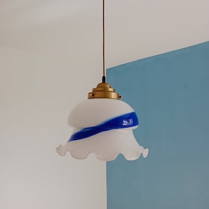 Vintage Glass Hanging Lamp by Peill Putzler,Germany/Mid Century Modern Light/Blue White Pendant Lamp/Fazzoletto Pendant Lamp/70s light