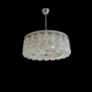 Crystal Glass Chandelier,J.T Kalmar, Austria,Drum Chandelier,Tubular Glass/Vintage Glass Hanging Lamp/Mid Century Glass Chrome Ceiling Lamp