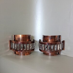 Pair of Vintage Copper Crystal Wall Lamps/Mid Century Wall Light/Pair of Wall Lamps/MCM Wall Lamp/70s Lighting/Made in Yugoslavia