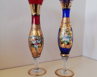 BOHEMIA made in CZECHOSLOVAKIA　vase Bohemia Czech Republic Cobalt Blue Glass Vase ~ White Water