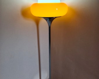 Rare Harvey Guzzini Jadran Floor Lamp, Mid Century Modern Space Age Lamp, 1970s Italian Design, Opal Glass & Orange Acrylic, MCM Lighting