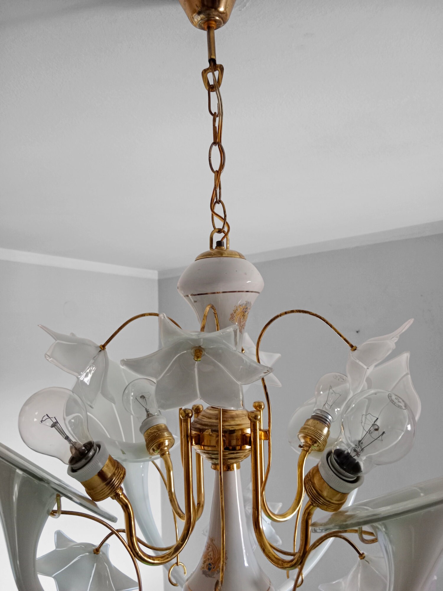 ヴィンテージ ムラーノガラス カラーリリー シャンデリア、ミッド