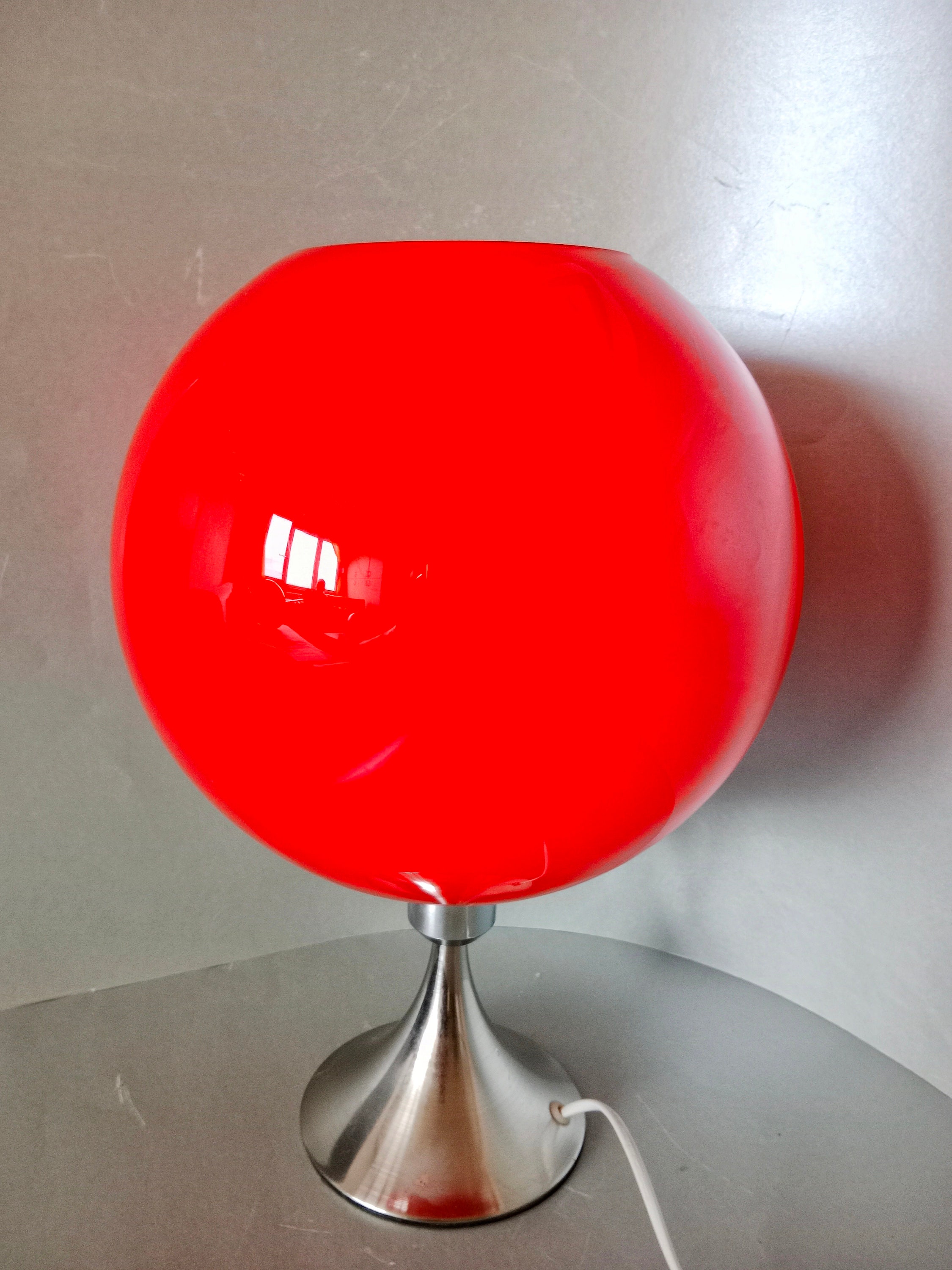 Space Age Table Lamp/mid Century Opaline Glass Globe Lamp/vintage Red Glass Table Lamp/70s Lamp