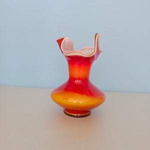 Vintage Orange Glass Vase by Dragan Drobnjak/Made in Yugoslavia/70s Glass Vase/Mid Century Blown Glass Vase/Fazaletto Glass Vase/Retro Vase