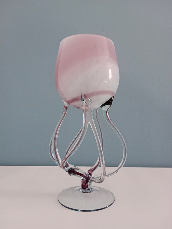 Jozefina Krosno Art Glass Vase, Jellyfish Candle Holder, 70s Mid