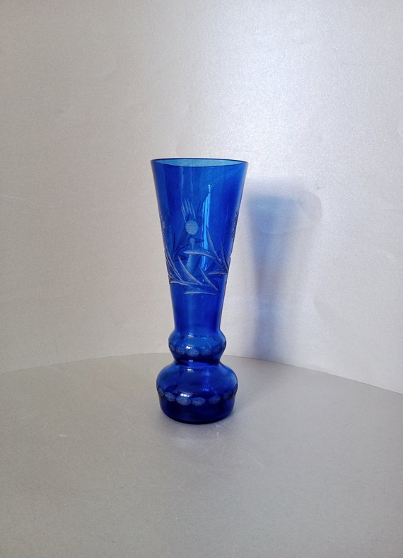チェコボヘミア花瓶　青　　オブジェ　ビンテージ ヴィンテージ ボヘミア ガラス 花瓶 ブルー チェコボヘミア花瓶