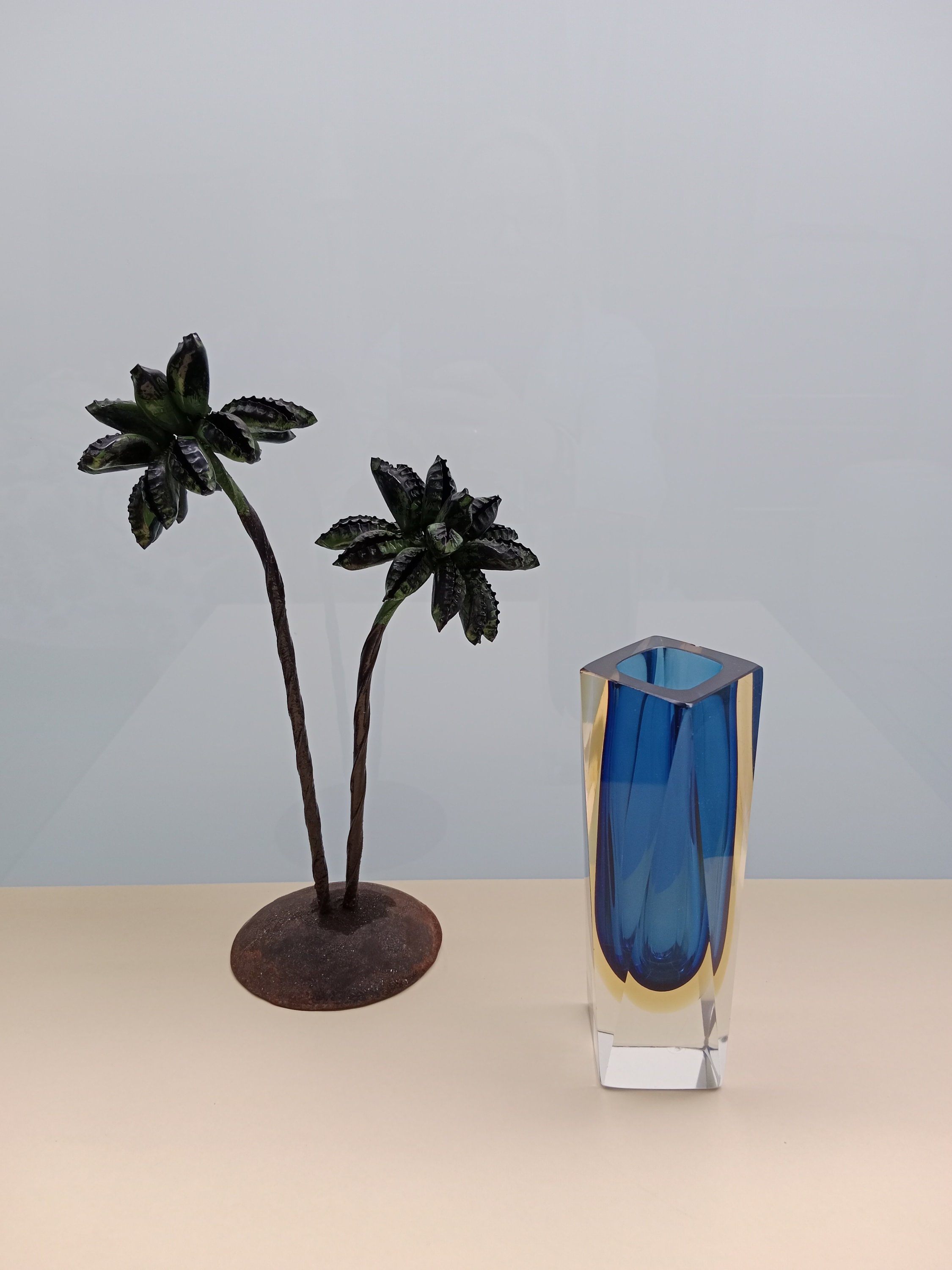 Vintage Italian Blue & Yellow Sommerso Murano Glass Vase by