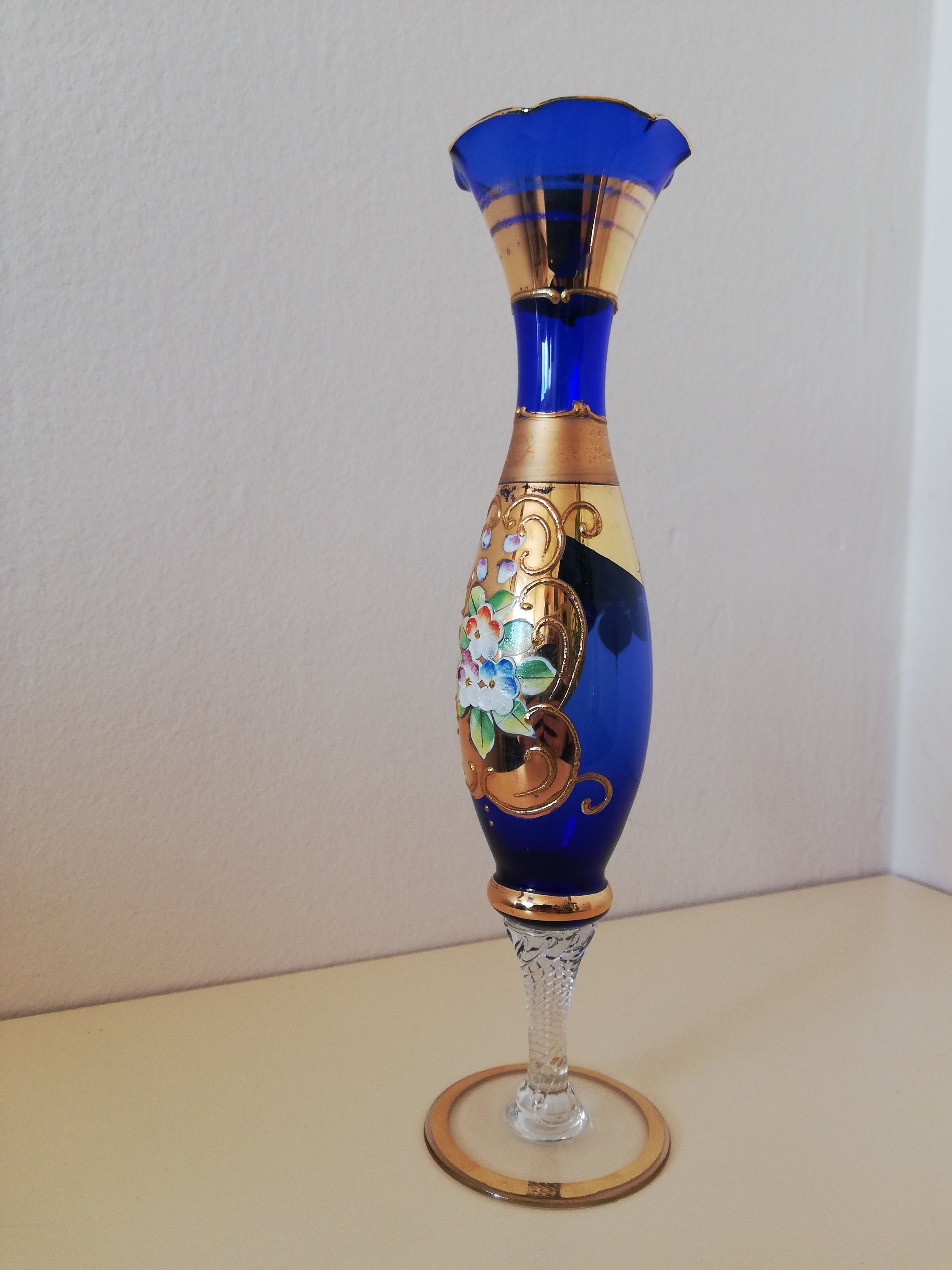 Vintage Czech Bohemian Glass Vases / Blue and Red Bohemian