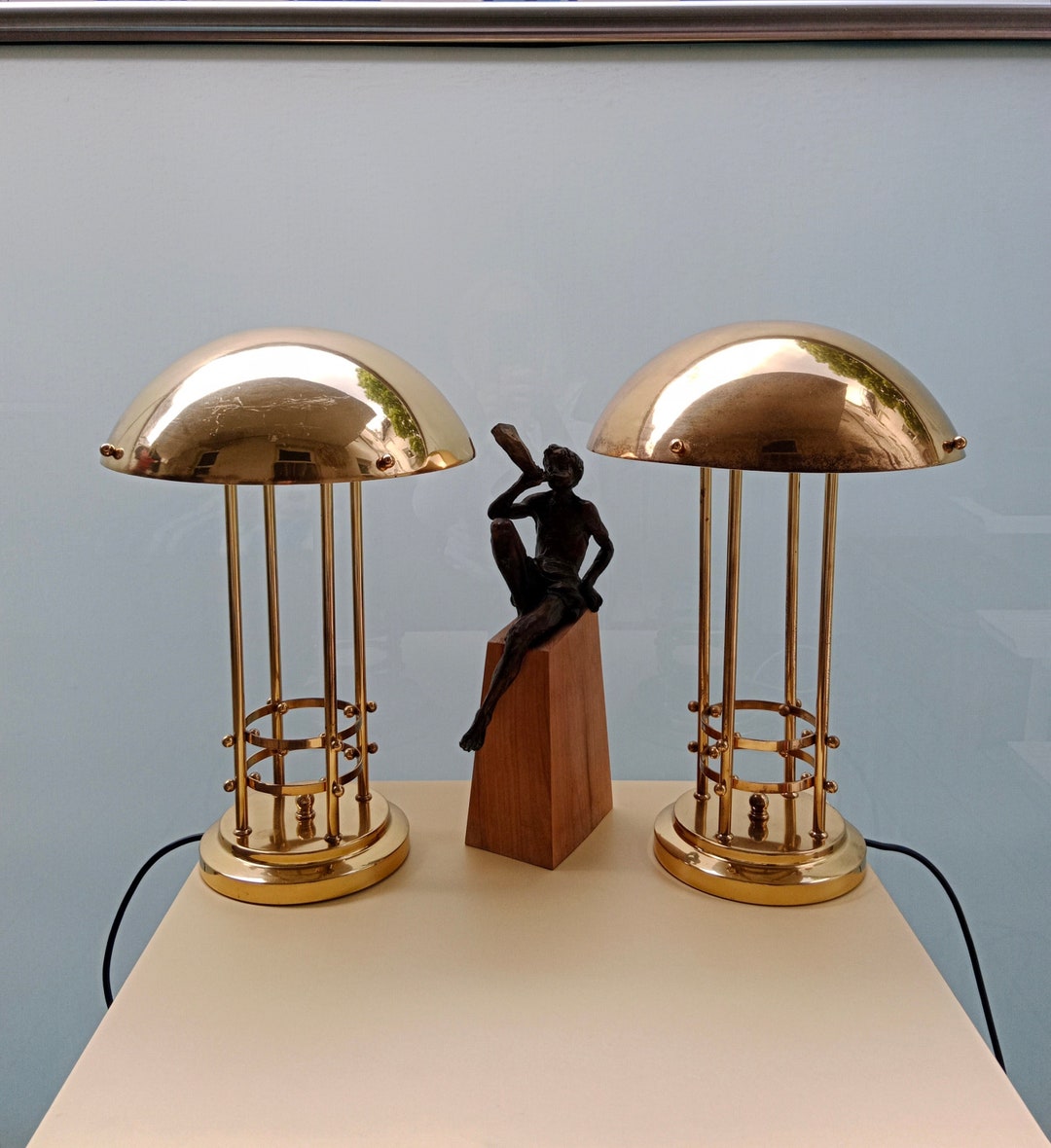 Pair Art Deco Brass Mushroom Table Lamp/vintage Table Lamps by Josef