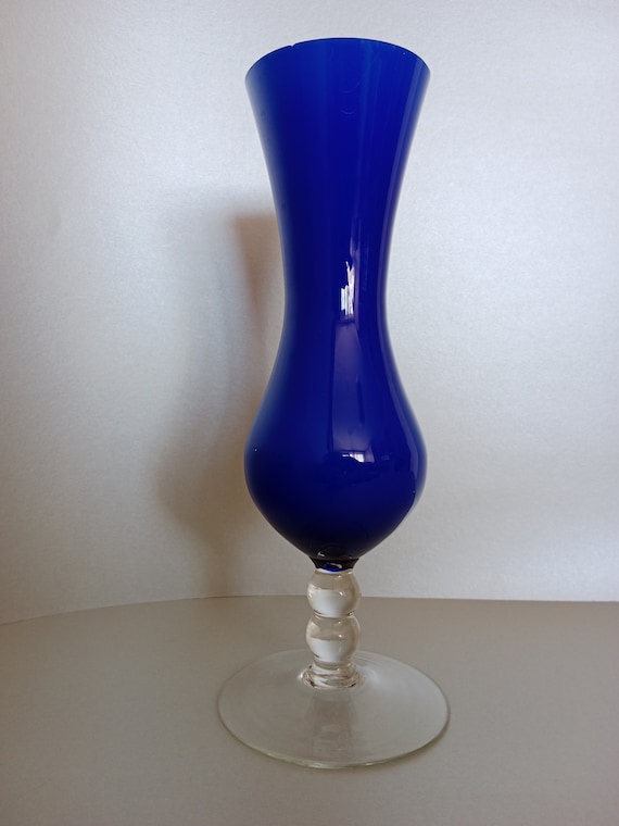 Home Décor MCM Glass Vase 1970s Mid Century Glass Vase Vintage Cobalt