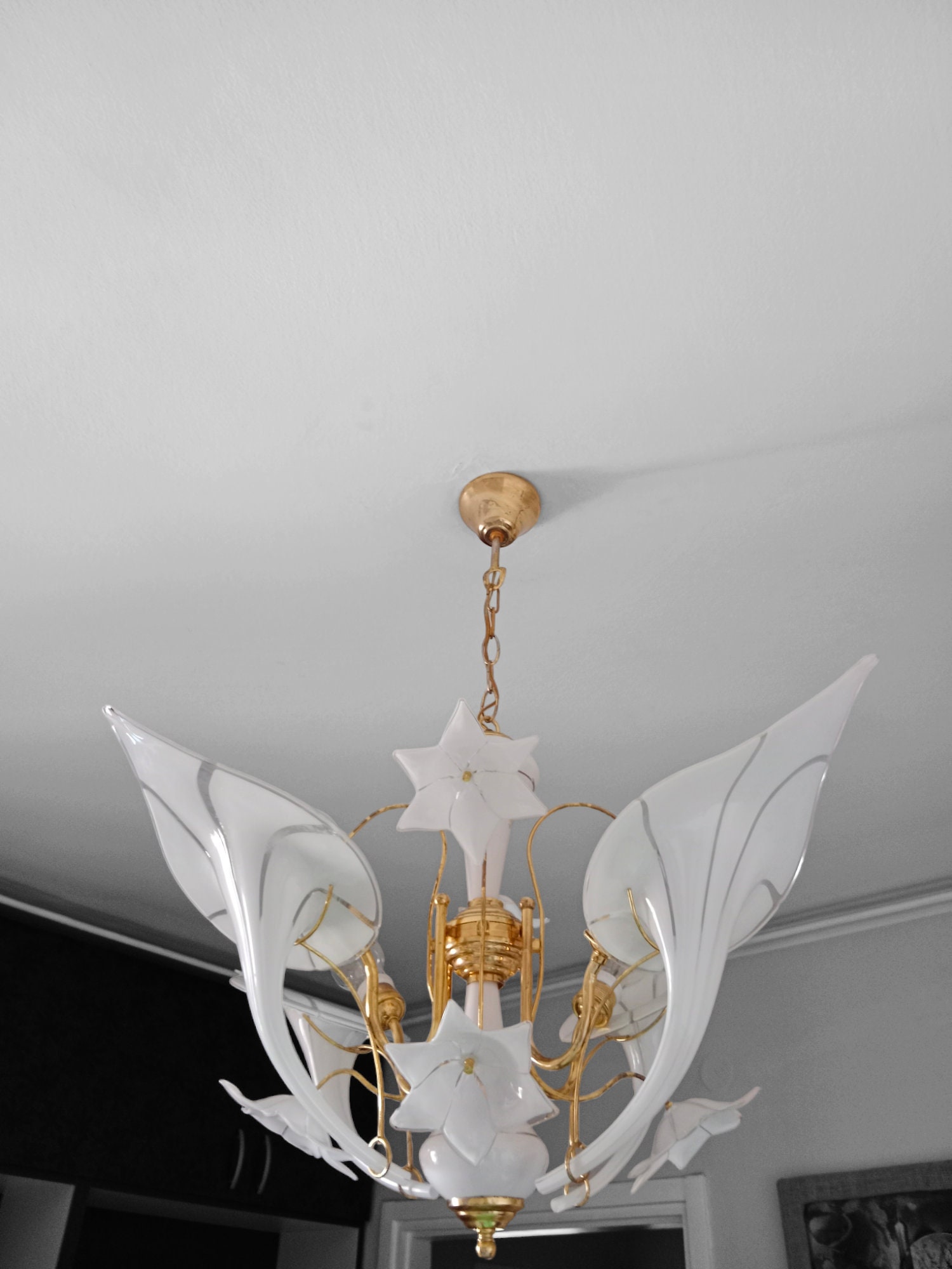 ヴィンテージ ムラーノガラス カラーリリー シャンデリア、ミッド