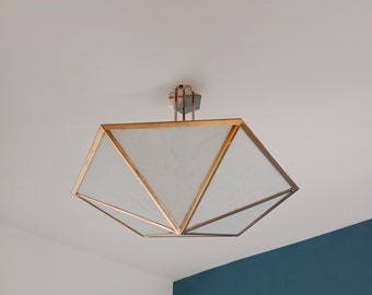 Große Sechseckige Deckenlampe entworfen von Josef Hoffmann,Österreich,60er Jahre/Geometrische Deckenlampe/Glas Messing Deckenlampe/Art Deco Stil Lampe