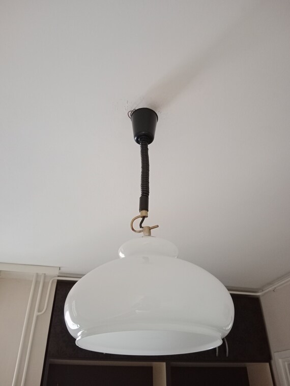 Vintage White Opal Glass Glass Pendant Lamp /Vintage Ceiling Lamp/Retro Hanging Lamp/Mid Century Modern Light/Made in Yugoslavia/1970s