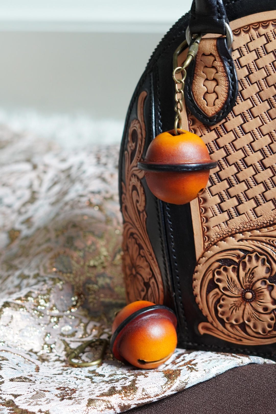 Handmade Leather Bell Keychain: Natural Tanned Angus Leather - Etsy