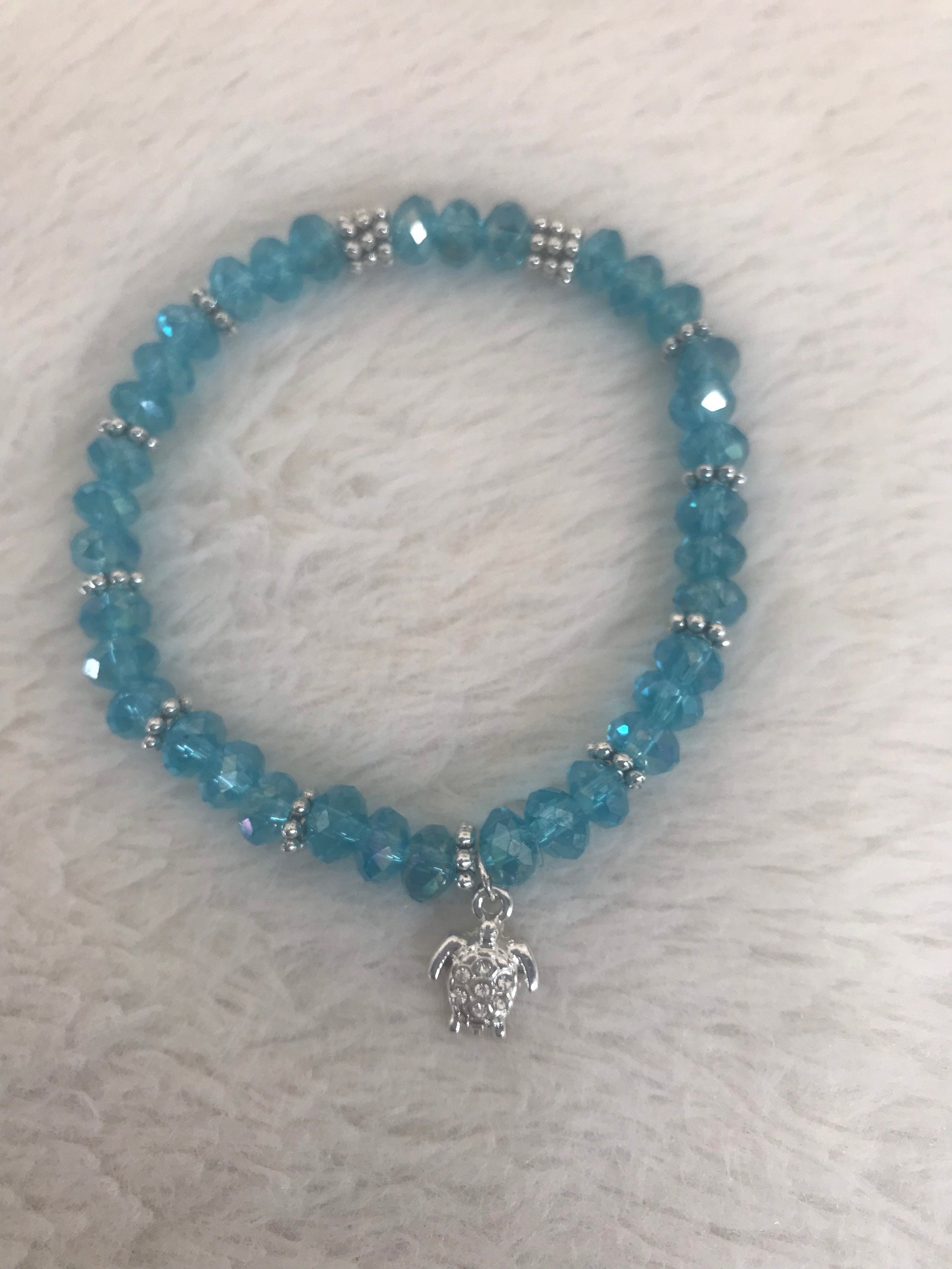 Light blue bracelet with turtle charm / light blue bracelet / | Etsy