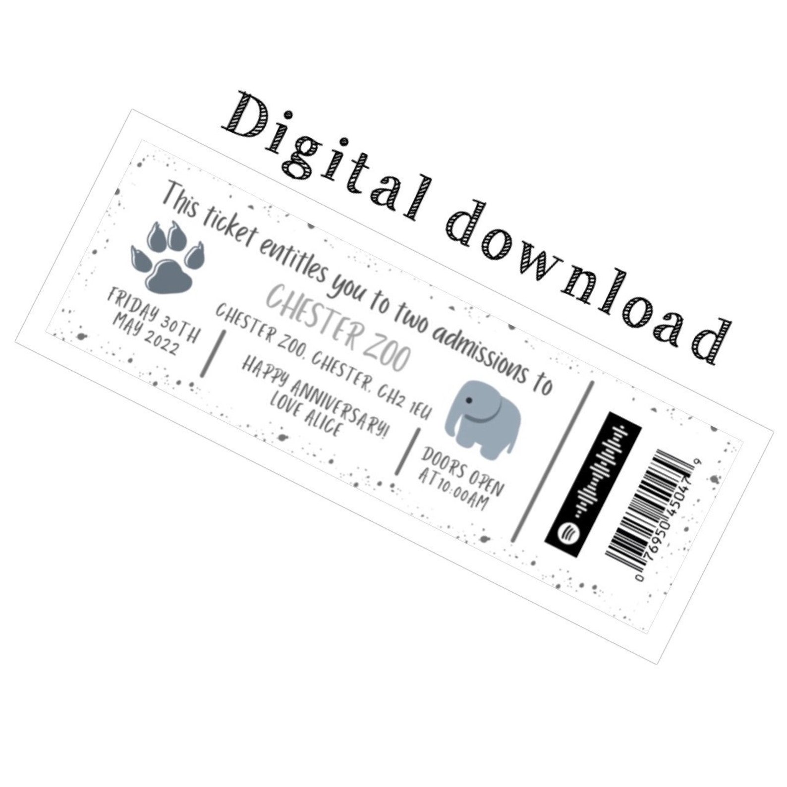 Digital Editable Zoo Gift Voucher/Ticket Grey/printable Etsy