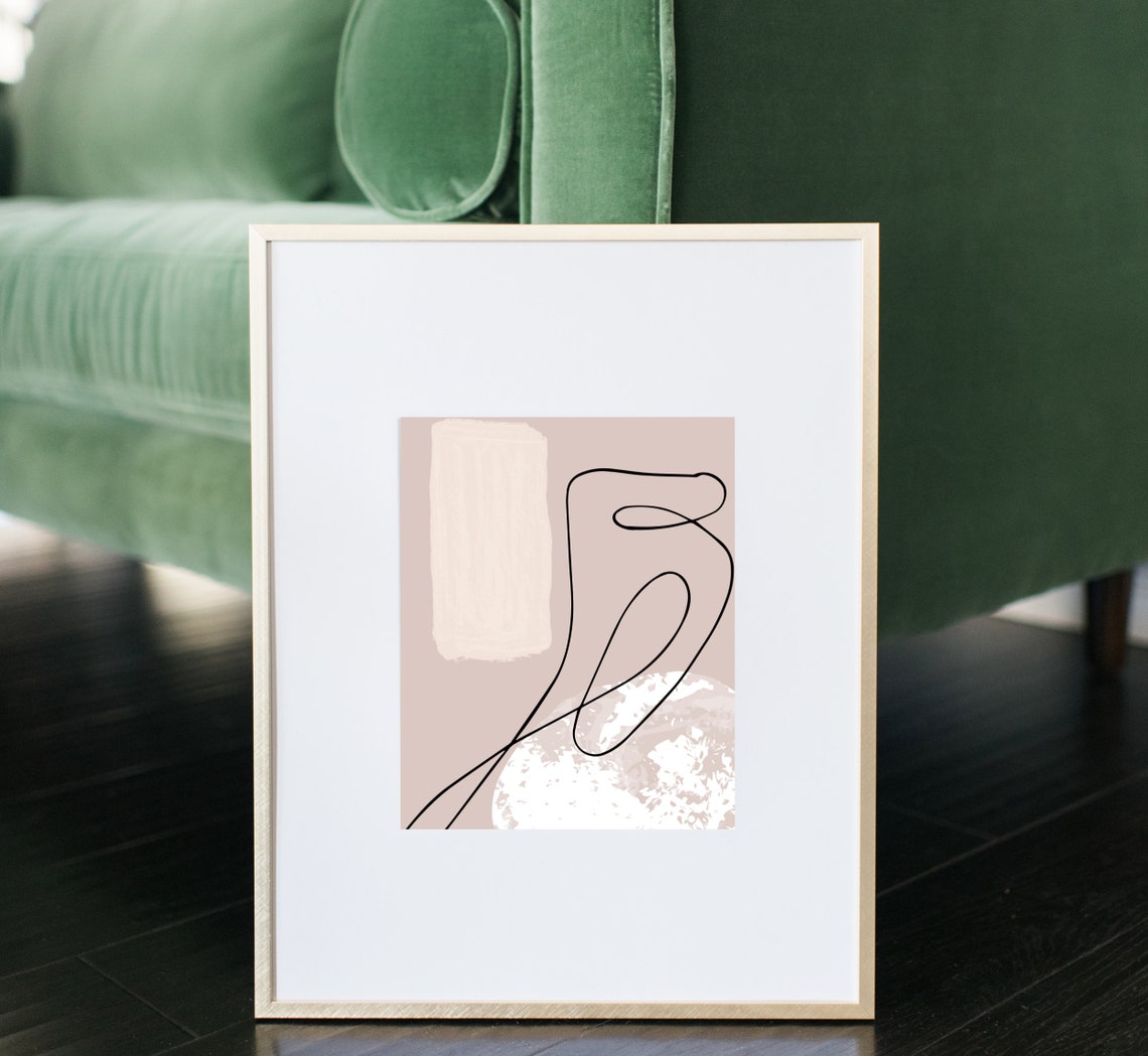 Modern Wall Art Scribble Line Art Taupe Printable Poster Etsy