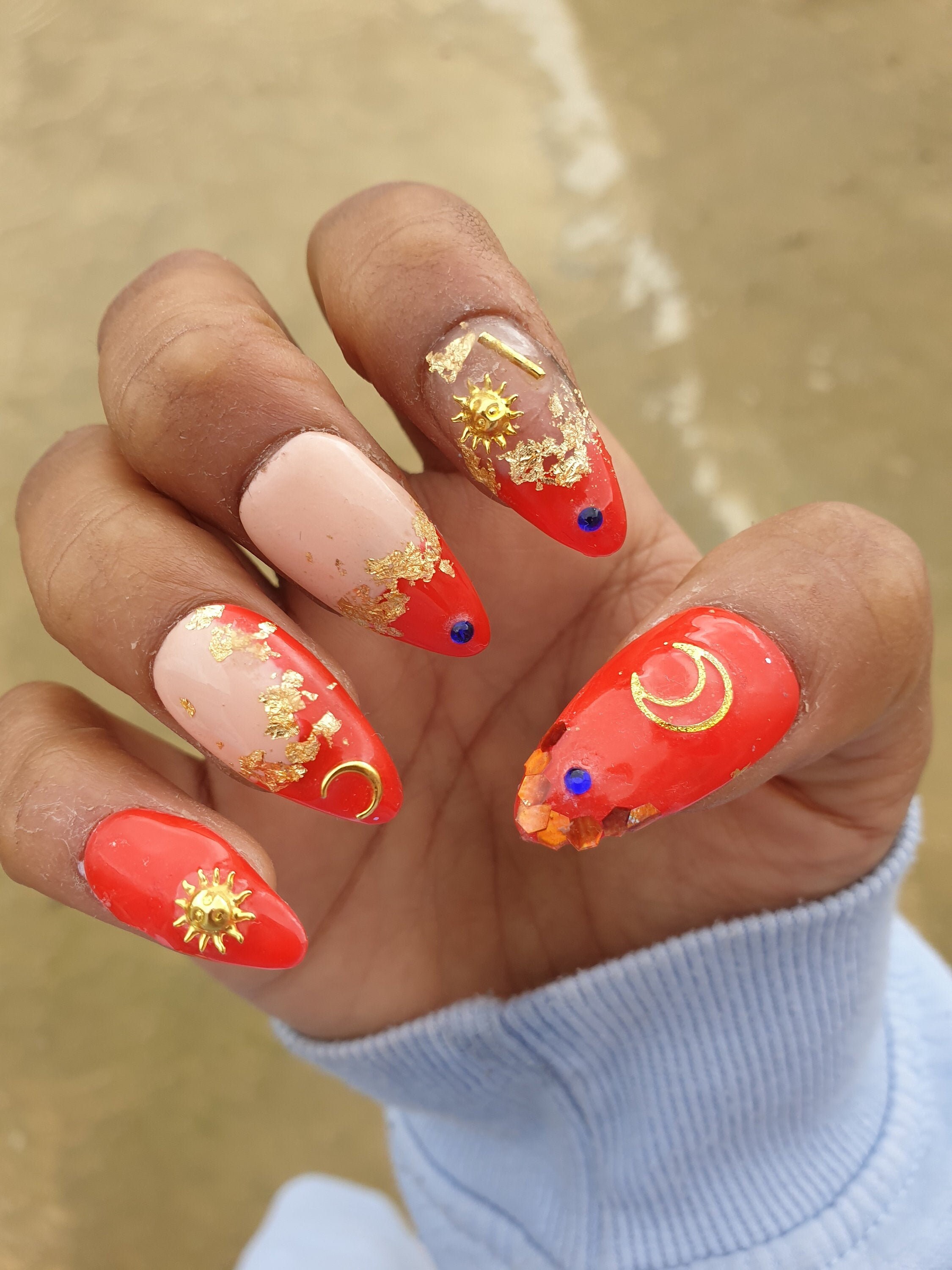 Golden French Red Dip French Manicure Red Nude Tip Gold Etsy Uk