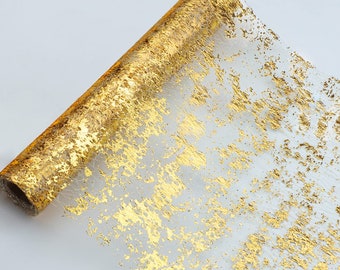 Glitter Metallic Gold Table Runner Thin Mesh Sparkle Table Runner Roll Table Decorations for Wedding Bridal Shower, Baby Shower