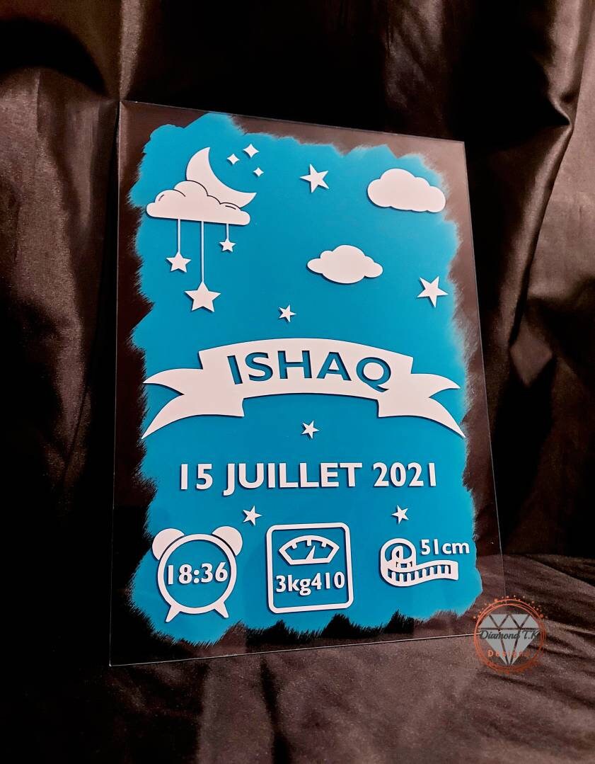 Plaque Acrylique Personnalisée, Plaque de Naissance, Cadeau Naissance